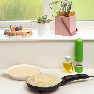 Ameedarshan Electric Crepe Maker Dosa Maker Auto Power Off|Portable Crepe Maker With Non-Stick Dipping Plate And Egg Whisk|Easy To Use For Pancakes,Chapati,Chilla,Dosa,Egg Beater ,Black,600W