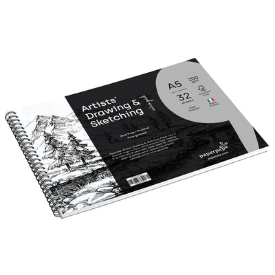 PaperPep Artists' Sketching & Drawing Wiro Pads 200GSM A5 Pack of 32 Sheets