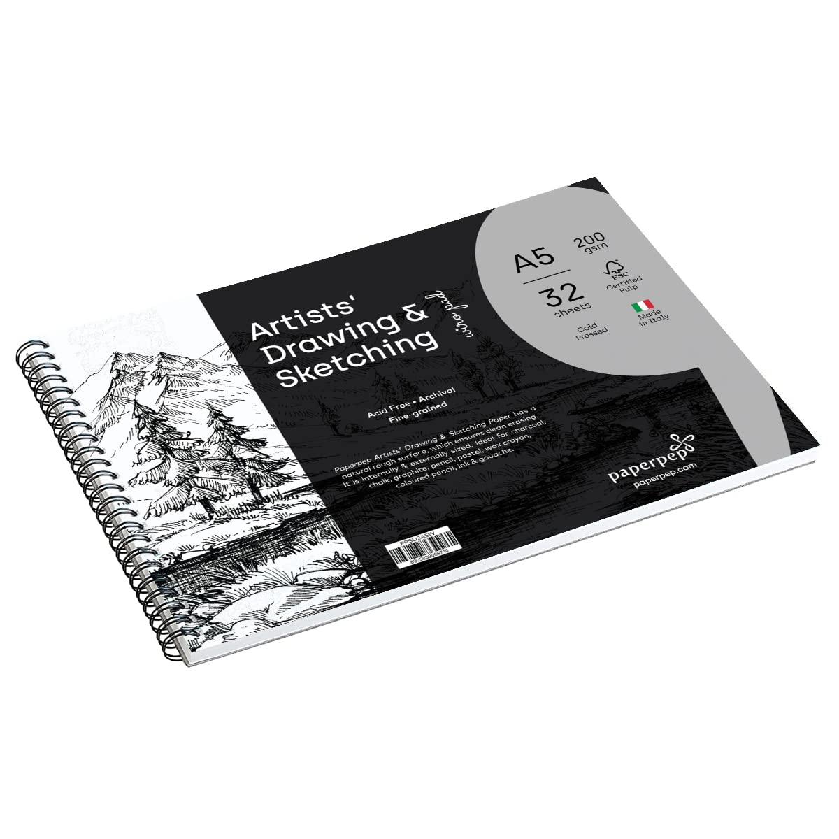 PaperPep Artists' Sketching & Drawing Wiro Pads 200GSM A5 Pack of 32 Sheets