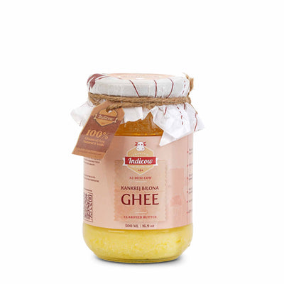 Indicow Organic Dairy Foods Pure Authentic A2 Ghee (500millilitre, Kankrej) | Grass Fed, Hand Churned, 100% Pure and Preservative Free