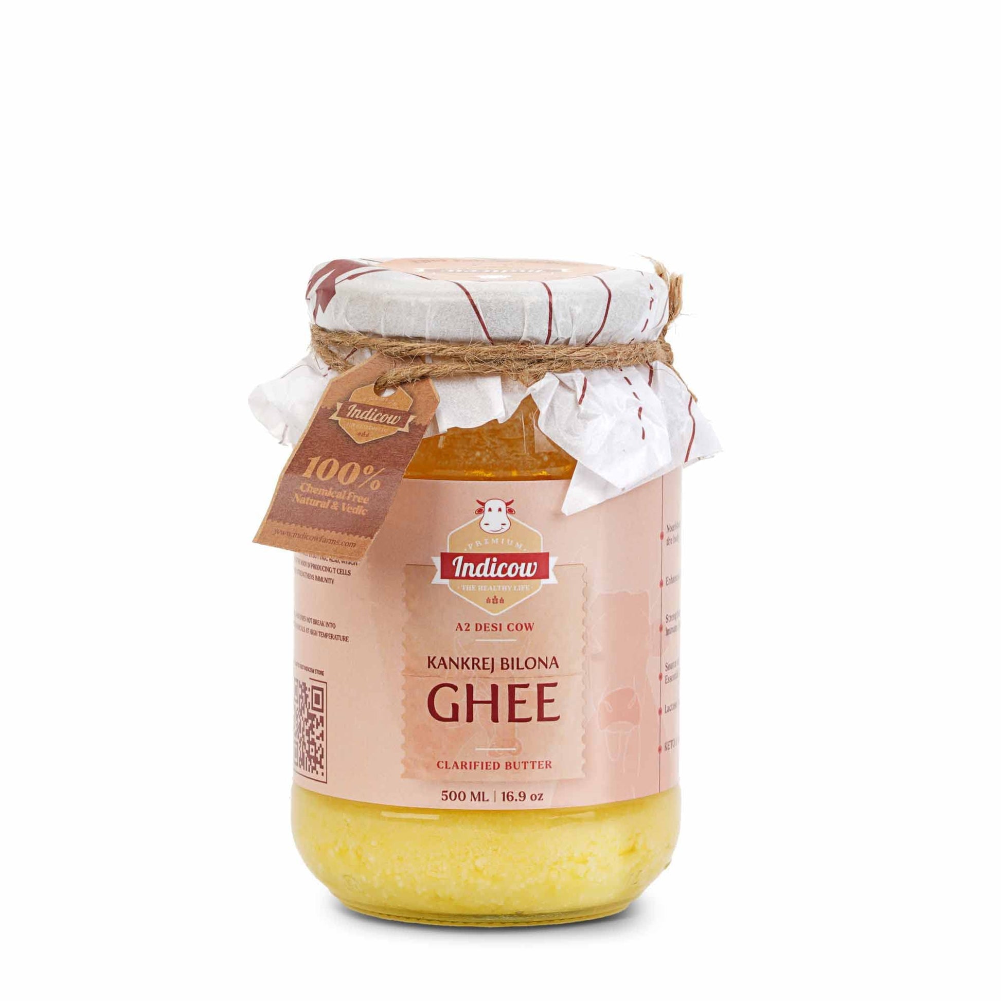 Indicow Organic Dairy Foods Pure Authentic A2 Ghee (500millilitre, Kankrej) | Grass Fed, Hand Churned, 100% Pure and Preservative Free