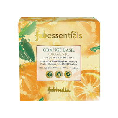 8x Fabessentials Orange Basil Organic Handmade Bathing Bar | with Natural Biaoctives | Cleanses, Nourishes & Brightens Skin | Vegan & Palm-Oil Free - 100 gm Pack of 8