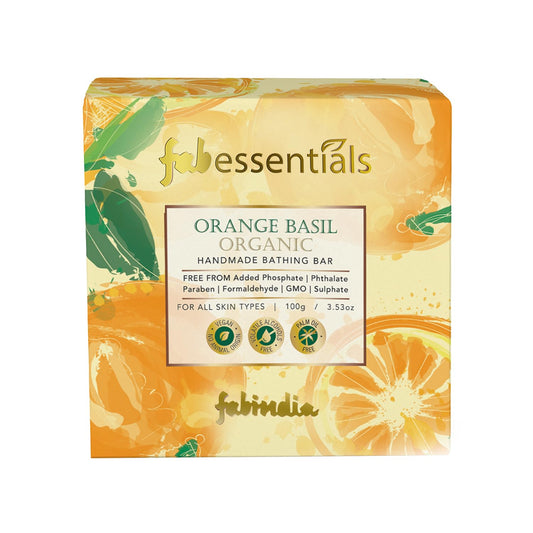 8x Fabessentials Orange Basil Organic Handmade Bathing Bar | with Natural Biaoctives | Cleanses, Nourishes & Brightens Skin | Vegan & Palm-Oil Free - 100 gm Pack of 8