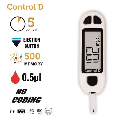 Control D Blood Glucose Monitor (Pack of 25 Strips, White)