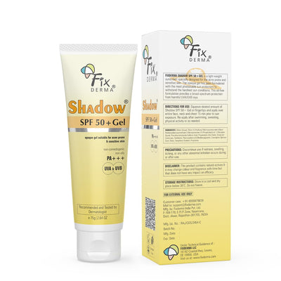 Fixderma Shadow Sunscreen SPF 50+ PA+++ Gel | Sunscreen SPF 50 for Oily, Acne Prone & Normal Skin | Broad Spectrum & UVA & UVB Protection | Lightweight | No White Cast | For Unisex - 75G