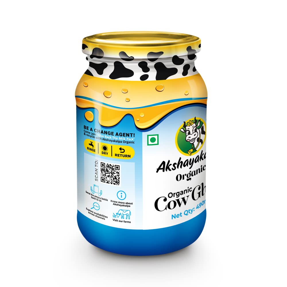 Akshayakalpa Organic Cow Ghee – 490 ml - Pure organic ghee, traditionally-churned, chemical-free, granular ghee, nutritious by nature