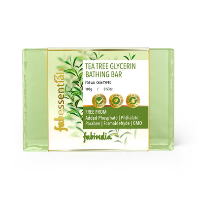 8x Fabessentials Tea Tree Glycerin Bathing Bar | with Natural Bioactives | Cleansing, Refreshing and Nourishing | Vegan & Toxin Free - 100 gm Pack of 8