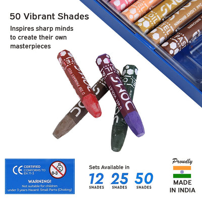 DOMS Non-Toxic Hexagonal Jumbo Oil Pastel Set in Plastic Carry Case (50 Assorted Shades x 1 Set)