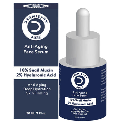 Dermistry Pure 10% Snail Mucin 96 Peptide + 2% Hyaluronic Acid Anti Aging Moisturizer Face Serum Repairs Fine Lines Wrinkles Collagen Boost Skin Lifting Firming Tightening Hydrating Anti Ageing 30ml