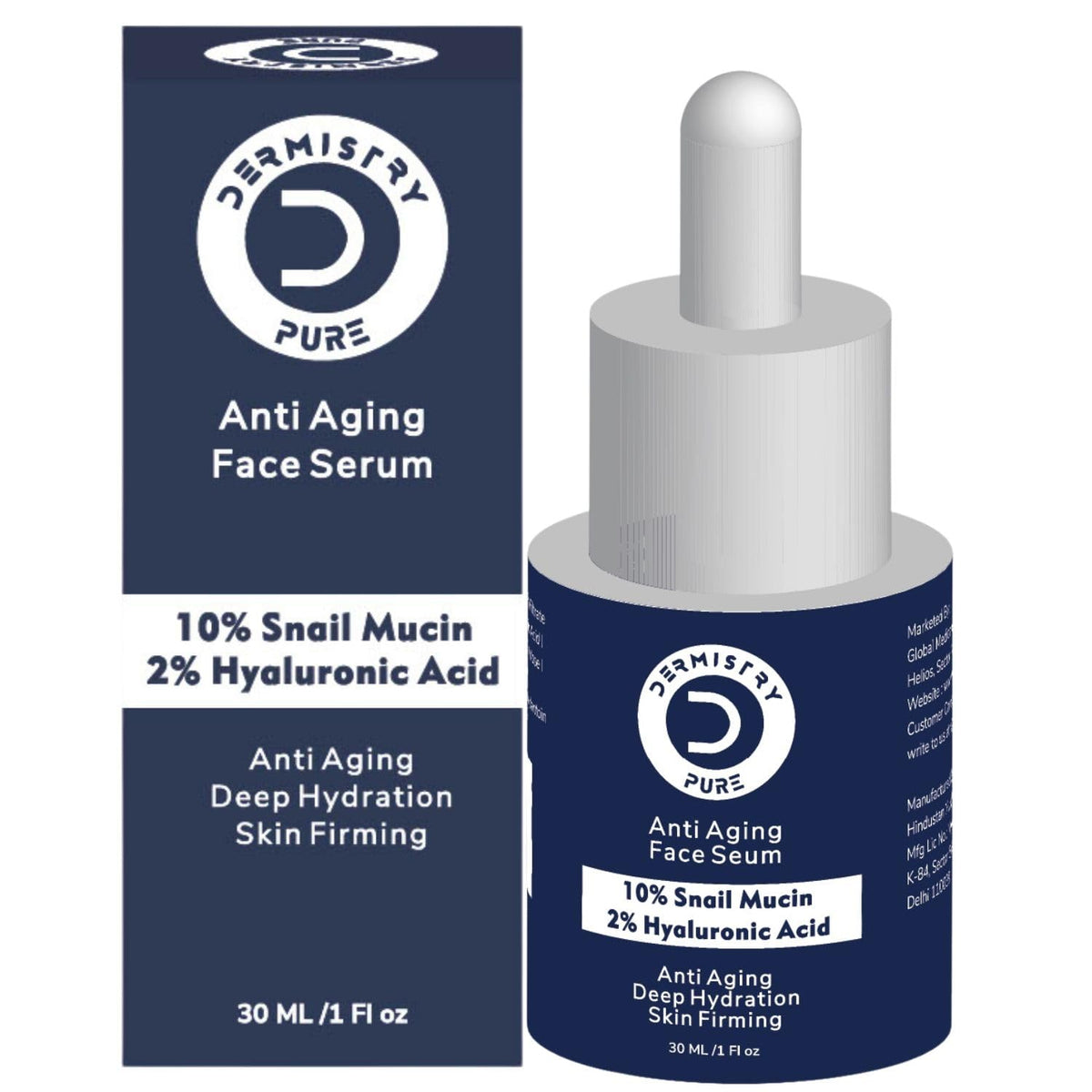 Dermistry Pure 10% Snail Mucin 96 Peptide + 2% Hyaluronic Acid Anti Aging Moisturizer Face Serum Repairs Fine Lines Wrinkles Collagen Boost Skin Lifting Firming Tightening Hydrating Anti Ageing 30ml