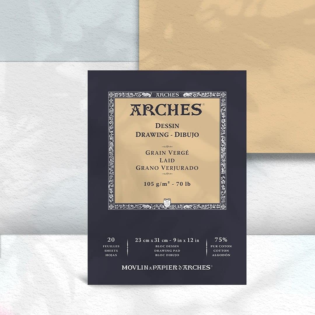 Arches Drawing 105 GSM Laid White 23 x 31 cm Paper Pad, 20 Sheets