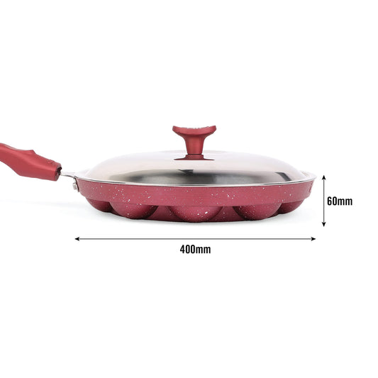 CELLO Crown Single Handle Appam 12 Cavity -Maroon (Aluminium)