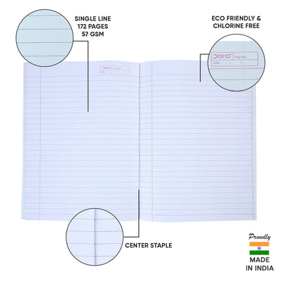 Doms Brown Cover Notebook | Single Line | 57GSM | 172 Pages | 18 x 24 cm | Pack of 6