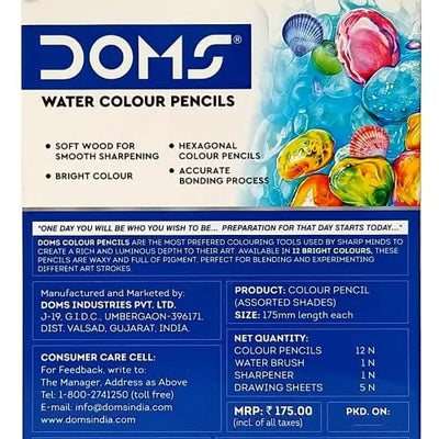 Doms Super Soft Hexagonal Pre-Sharpened Water Soluble Colour Pencils