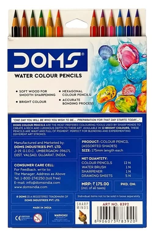 Doms Super Soft Hexagonal Pre-Sharpened Water Soluble Colour Pencils