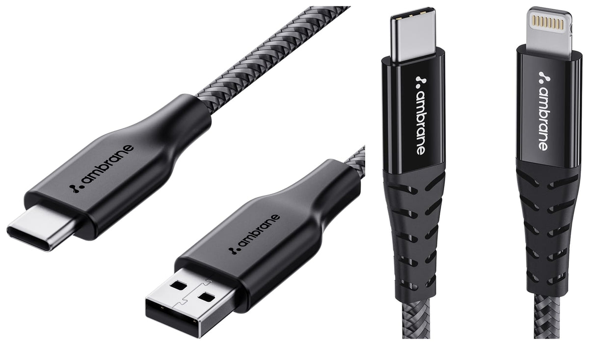 Ambrane 60W / 3A Fast Charging Type C Cable for Smartphones, Tablets, (RCT15A, Black) Lightning Cable combo