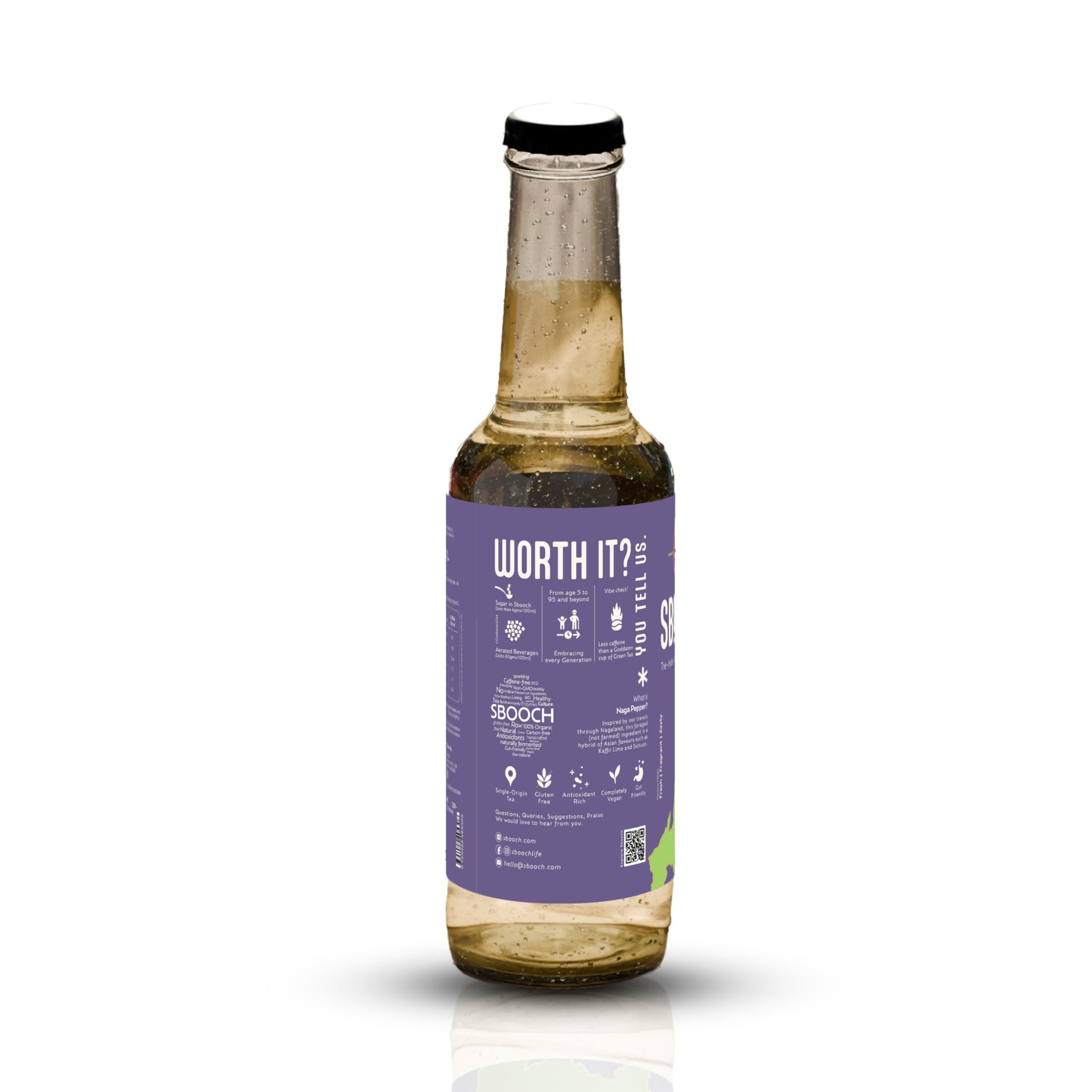 SBOOCH - Indian Sparkling Kombucha Tea | Naga Pepper Flavor |275ml Pack of 6| Gut-Friendly Beverage | Antioxidant-Rich Zero Preservatives | Alcohol-Free Fermented Tea | Vegan & Gluten-Free