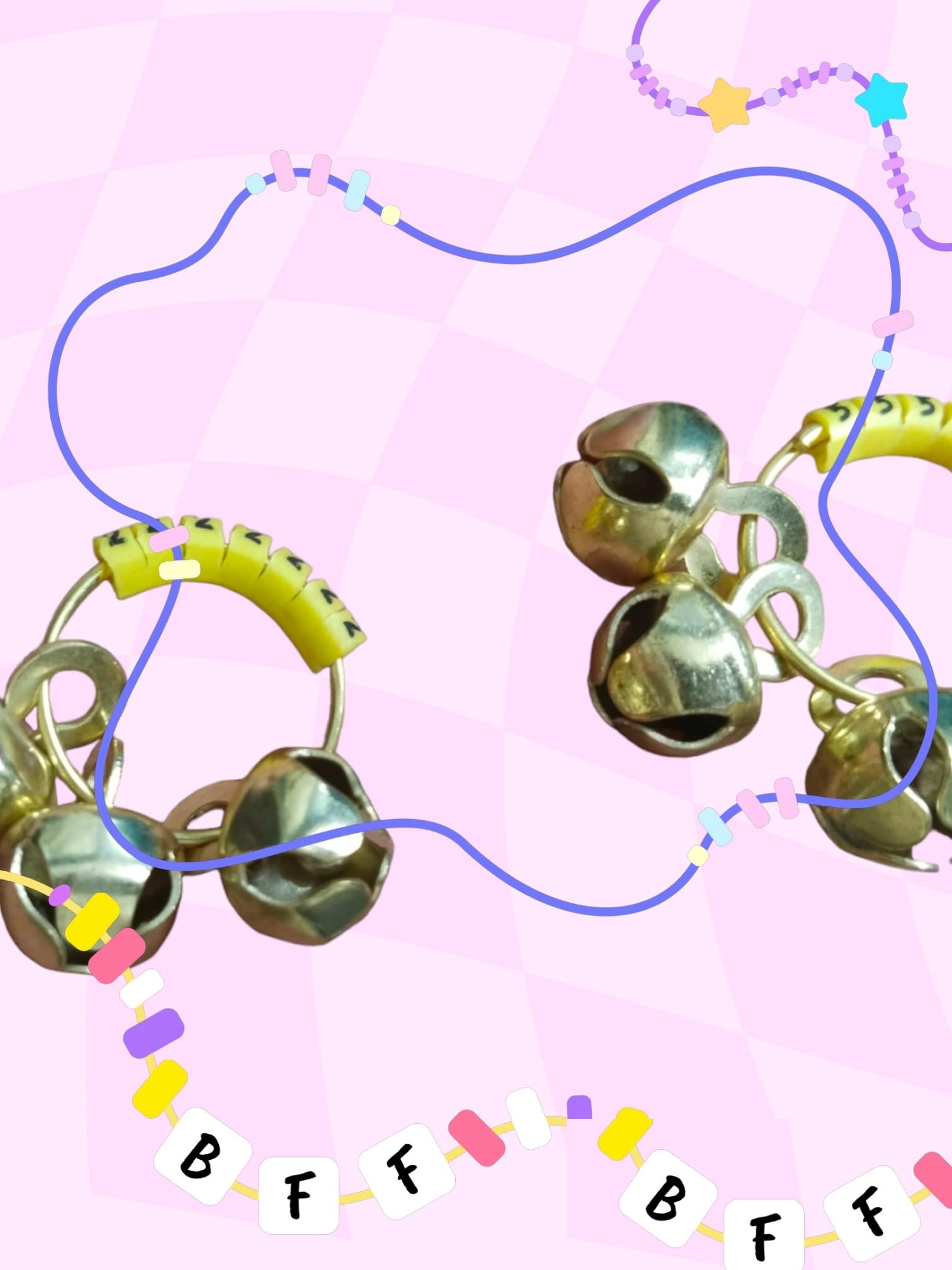 (Big Size, High Sound) Classy Looks Ghungroo Bells Finger Clapping Ring Yellow Kadi (Non Brass) Home Temple Pooja Aarti Bhajan Ganapati Ganesh Navratri Festivals Musical Gifting Goddess Chiming (10)