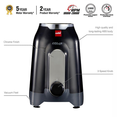 Cello Discovery Chef Mixer Grinder 5 Jars, 1000Watts | Chutney Jar, Wet Jar, Food Machine, Juicer Jar, Dry Jar | Stainless Steel Jars and Sturdy Body | 6 Additional Attachments