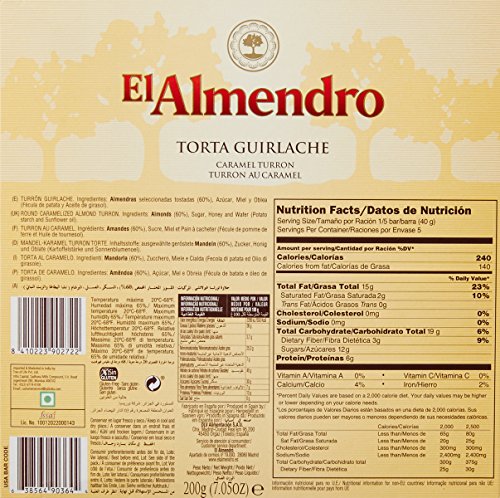 El Almendro Round Crunchy Almond Chocolate, Caramel Turron, 200G