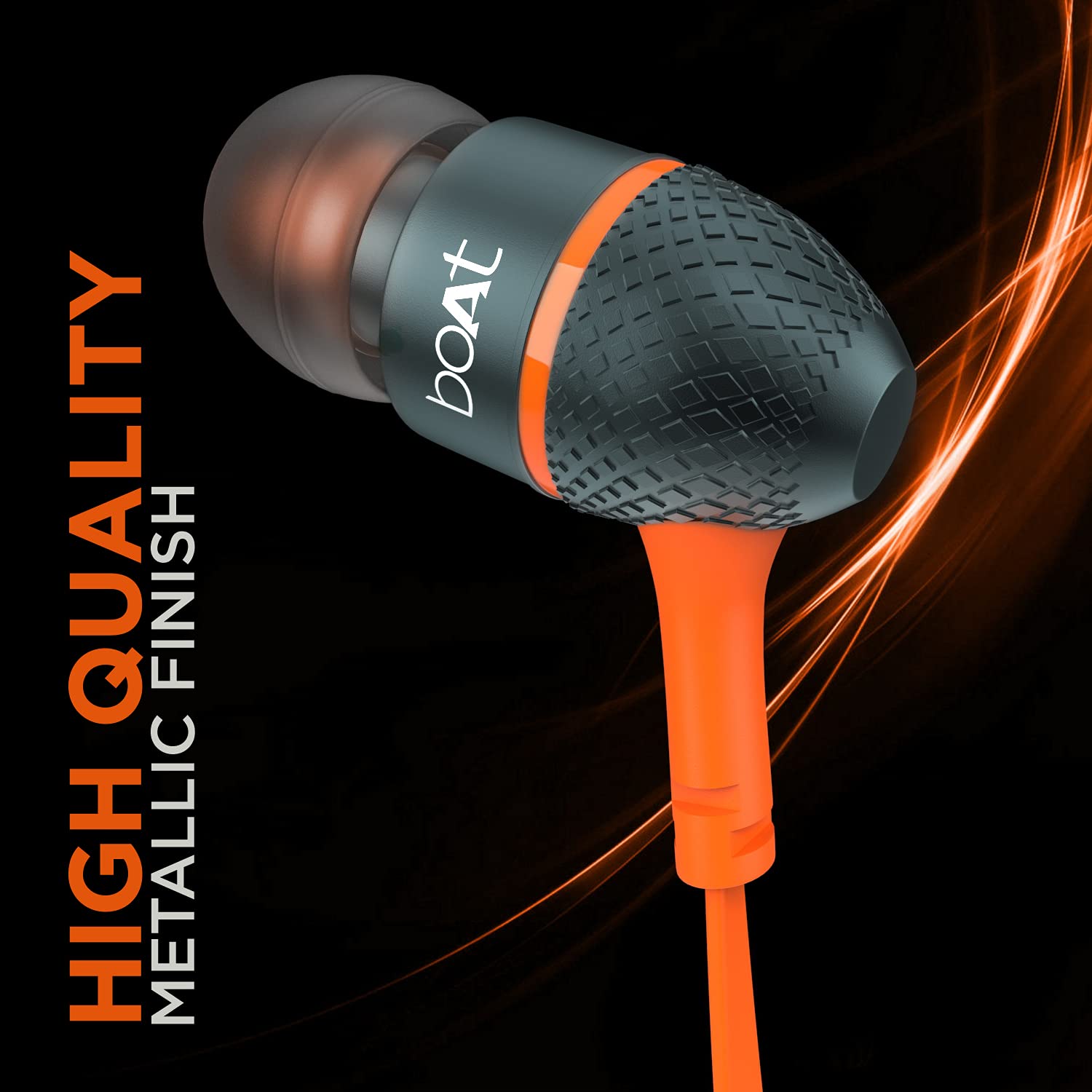 boAt Bassheads 228 in-Ear Wired Earphones with Super Extra Bass, Metallic Finish, Tangle-Free Cable and Gold Plated Angled Jack (Molten Orange)