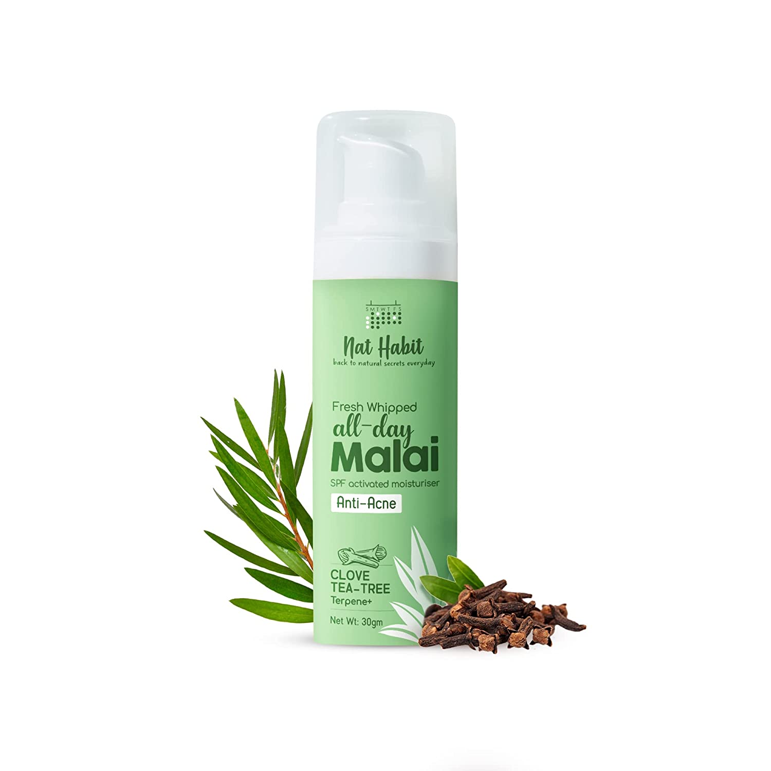 5x Nat Habit Fresh Whipped Clove Tea-Tree Terpene+ All Day Face Malai Cream for Anti-Acne With raw milk & washed ghee - 30 gm - Pack of 5