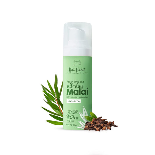 5x Nat Habit Fresh Whipped Clove Tea-Tree Terpene+ All Day Face Malai Cream for Anti-Acne With raw milk & washed ghee - 30 gm - Pack of 5