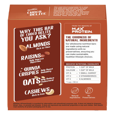 RiteBite Choco Delite Energy Snack Bar with Oats, Almonds & Dark Chocolate 480g - Pack of 12