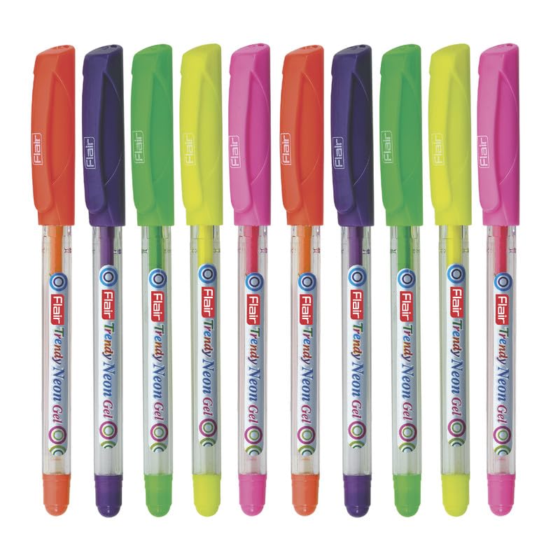 Flair Trendy Neon 10 Pcs Gel Pen, Bilster Pack  Multicolour