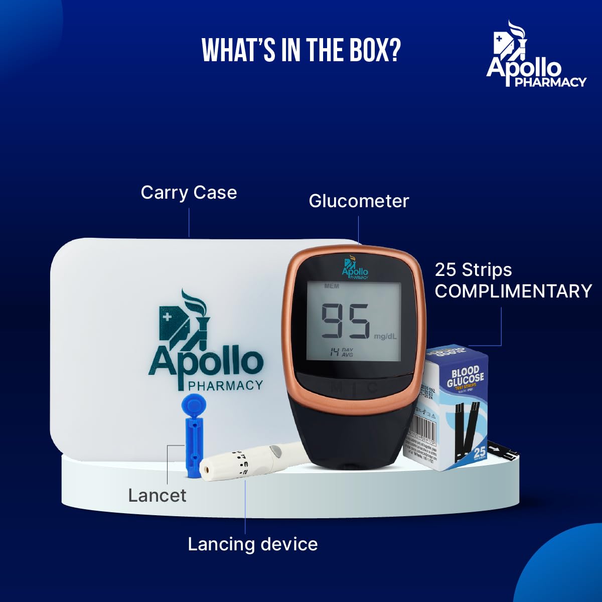 (New Launch) Apollo Smart Glucometer With Complimentary 25 Strips + App, Bluetooth Enabled, Access to Diabetes Self Management Tool with Doctor Chat Assist Plan, Complimentary Apollo Circle membership, Complimentary 100 Health Credits, Lifetime Warranty,