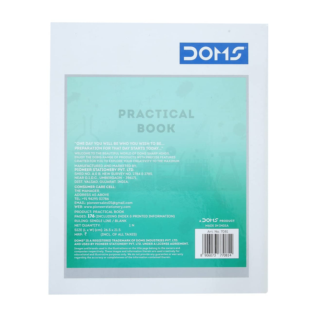 Doms Practical Book | One side Ruled and One Side Plain | 120GSM | 176 Pages | 21.5 x 26.5 cm | Pack of 3