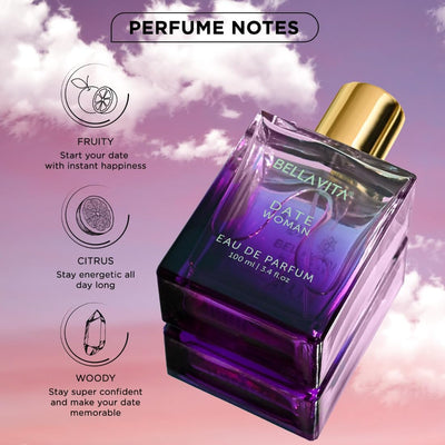 Bella Vita Luxury Date Woman Eau De Parfum Perfume with Pink Pepper, Jasmine & Vanilla|Premium, Long Lasting Floral & Fruity Fragrance for Women 100ML