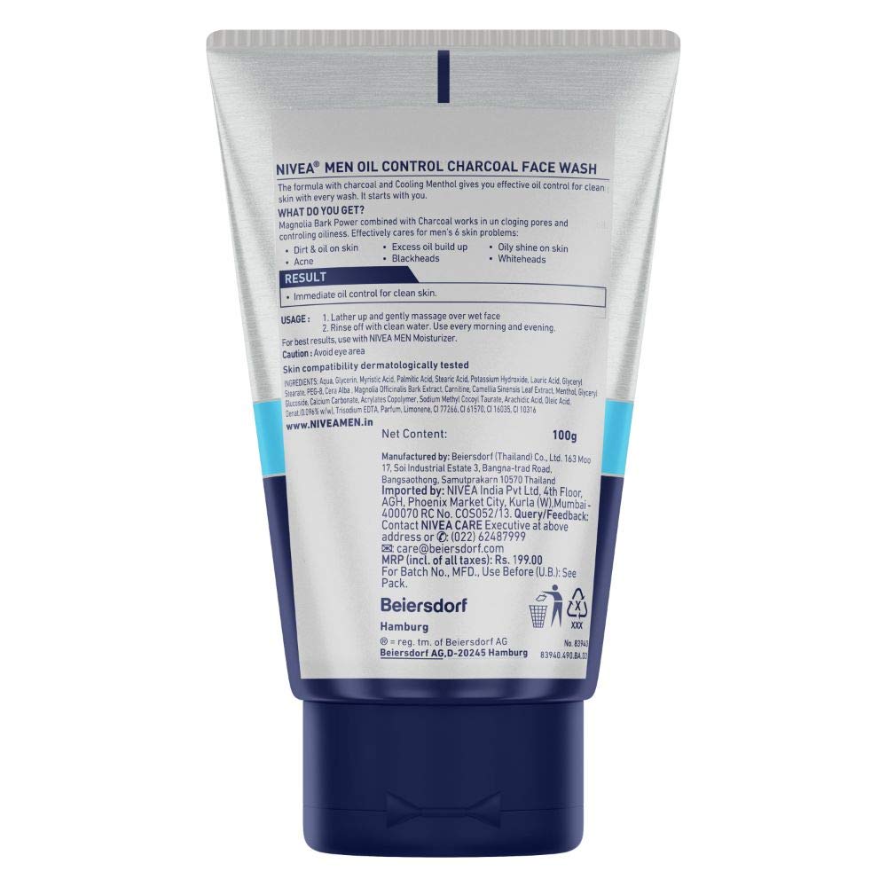 Nivea Men Face Wash for Oily Skin, Charcoal for Oil Control