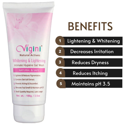 Vigini Feminine Hygiene Intimate Care Lactic Acid Gel Wash 100ml, Aleo Vera Neem oak Gall Tea Tree Extract, Lemon Neem Oil for Women pH Balanced Cream Products Pack of 1