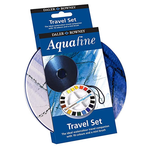 Daler-Rowney Aquafine Watercolour Travel Tin With 1 Brush & 2 Palettes(18 Half Pans)