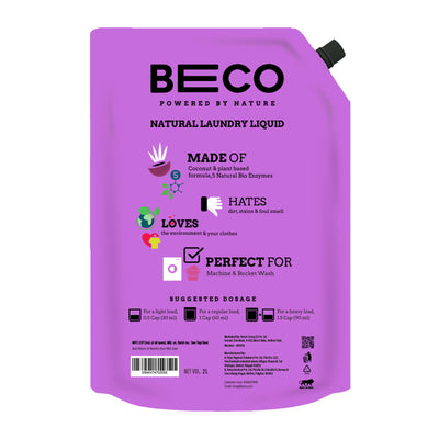 Beco Matic-Front Load Natural Laundry Liquid Detergent| 2 Litre Super Value Refill | Natural Formula for Tough Stain Removal & Fabric Care | No Harsh Chemicals | 100% Ecofriendly