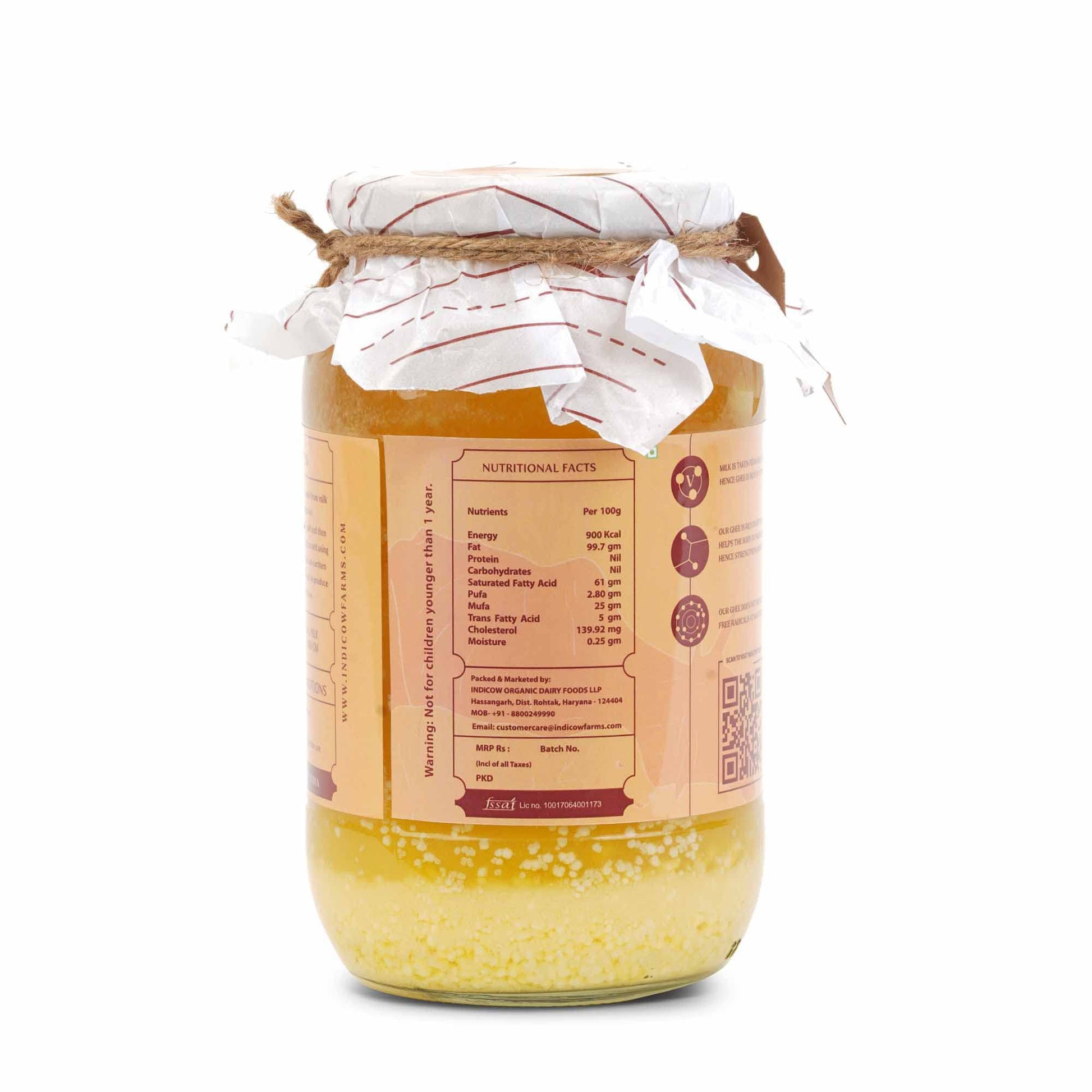 Indicow Organic Dairy Foods Pure Authentic A2 Gir cow Ghee | Bilona Curd-Churned, Cruelty-Free, Ayurvedic| Grass Fed Cows (1000ml(1ltr), Gir) | Glass Packaging