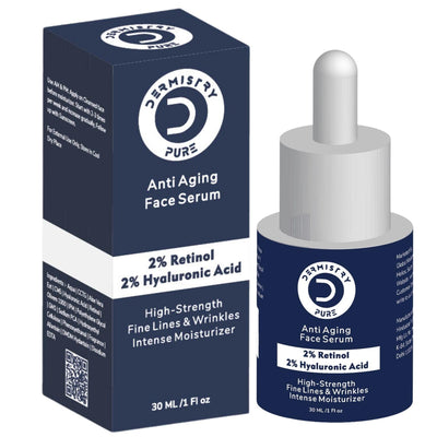 Dermistry Pure 2% Retinol 2% Hyaluronic Acid High Strength Anti Aging Ageing Face Serum Removes Fine Lines & Wrinkles Skin Deep Hydration Intense Moisturizer 30ml