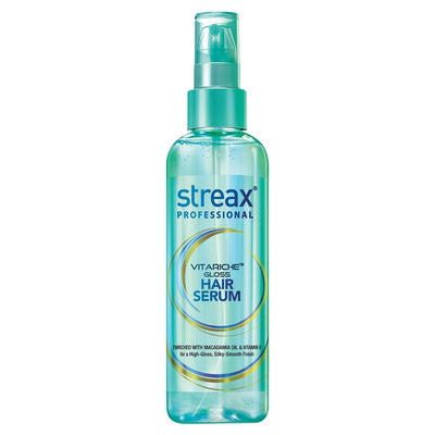 Streax Professional Vitariche Gloss Hair Serum, 125 ml | Frizz-Free Hair | Enhance Shine and Smoothness | With Vitamin E & Macadamia Oil| | For All Hair Types
