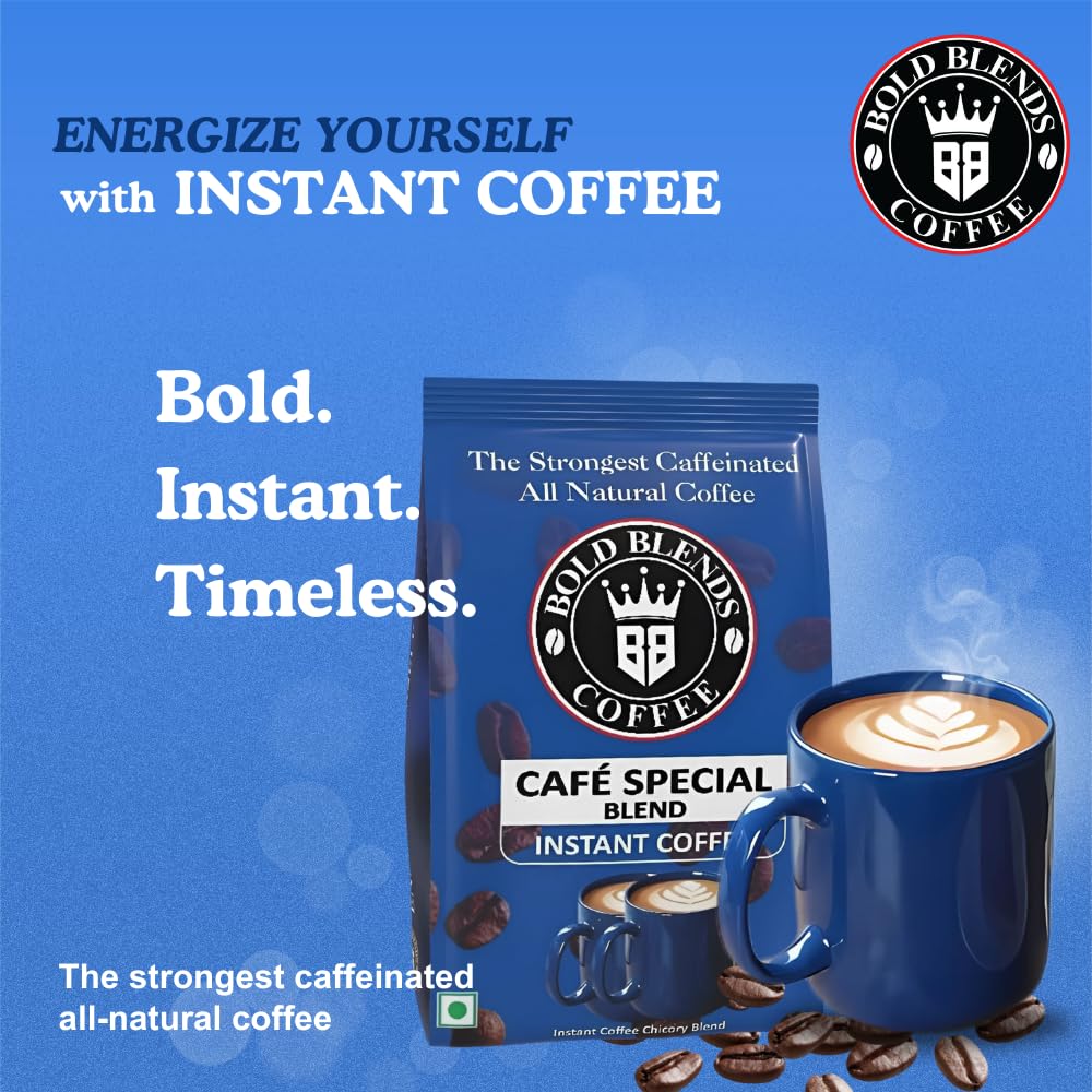 Bold Blends Cafe Special Blend 1 kg Instant Coffee Powder | Strongest Caffeinated Coffee | (5 * 200g) Bag | Medium Roast | Premium Blend of Arabica & Robusta to Energize Yourself