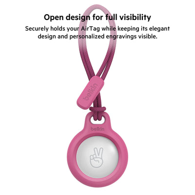 Belkin AirTag Case with Strap, Secure Holder Protective Cover for Air Tag with Scratch Resistance Accessory - Pink Colour. (F8W974)