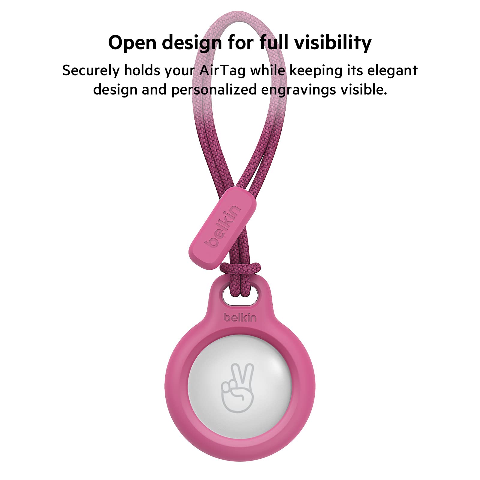 Belkin AirTag Case with Strap, Secure Holder Protective Cover for Air Tag with Scratch Resistance Accessory - Pink Colour. (F8W974)