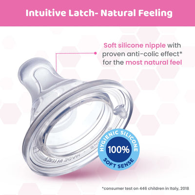 Chicco Well-Being Glass Feeding Bottle for Babies (120ml, Slow Flow) | Premium Borosilicate Glass for High Durability | Elongated Teat for Correct Latch | Comes with Anti-Spill Cap | BPA Free (Pink)