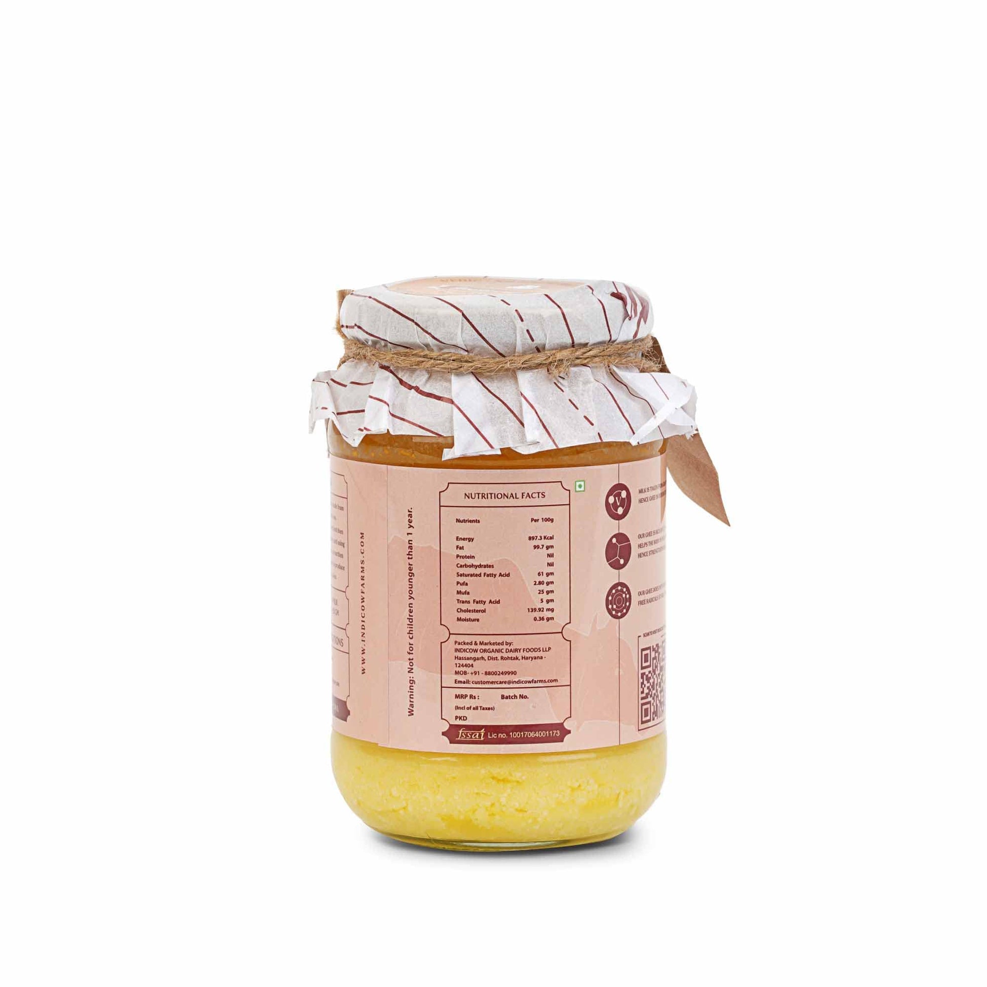 Indicow Organic Dairy Foods Pure Authentic A2 Ghee (500millilitre, Kankrej) | Grass Fed, Hand Churned, 100% Pure and Preservative Free