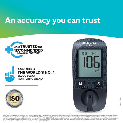 Accu-Chek Active Blood Glucose Glucometer Kit with Vial of 10 Strips, 10 Lancets and a Lancing device FREE