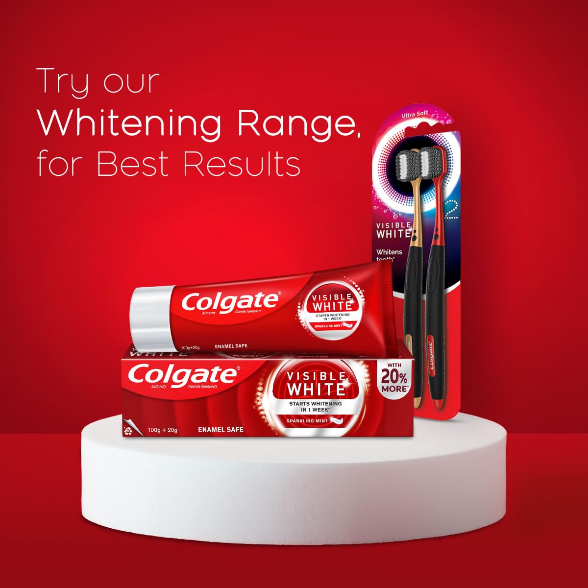 Colgate Visible White Toothpaste, Teeth Whitening Starts in 1 week, Safe on Enamel, Stain Removal Tooth Paste and Minty Flavour for Fresh Breath (200g + 40g, Combo Pack)