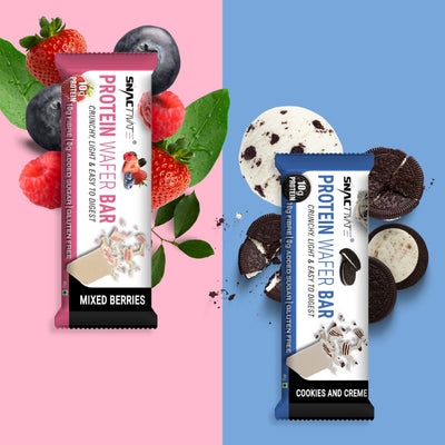 Snactivate Protein Wafer Bars Combo–Cookies & Creme and Mixed Berries (Pack of 12),10g Protein, 10g Fiber, Sugarfree, Gluten Free, Whey Protein, Keto Friendly, Energy Packed, Tasty & Crunchy in every bite, 12*40 gms