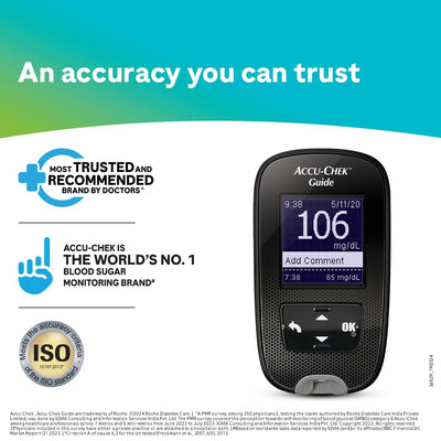 Accu-Chek Guide Blood Glucose Glucometer (with Bluetooth) Kit with Vial of 10 Strips, 10 Lancets and a Lancing Device FREE for Accurate Blood Sugar Testing