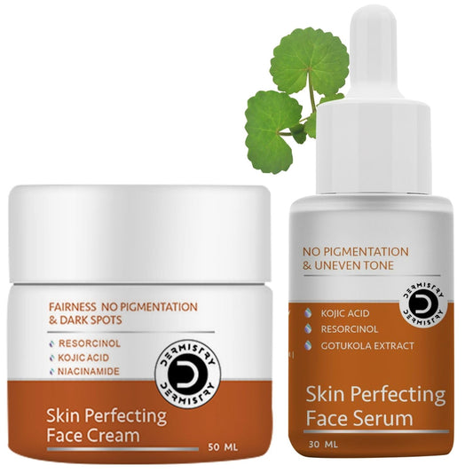 Dermistry Skin Lightening Brightening Glowing Pigmentation Tan Removal Fairness Kojic Acid Face Serum & Face Cream for Melasma Blemishes Uneven Tone Dark Spots & Dull Skin - All Skin Type Men Women