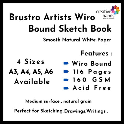 Brustro Artists Wiro Bound Sketchbook, A6 (Small 105 x 148 mm) Size, 116 Pages, 160 GSM (Acid Free)